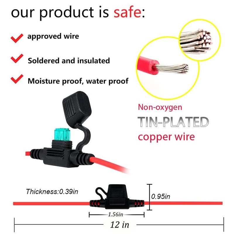 VANTRONIK Waterproof MINI Inline Fuse Holder with 16 Gauge AWG Wire 12 Inches Long, Fit for ATM Blade Small Fuse in Vehicle/Boat/RV/Tractor, 6 Pack - Image 3